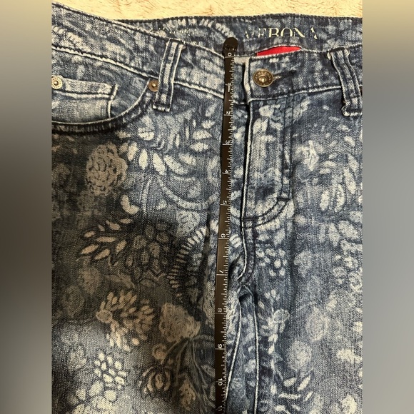 Merona Jeans Womens Size 4 Ankle Skinny Floral Print Blue Denim Jeans - Picture 3 of 11